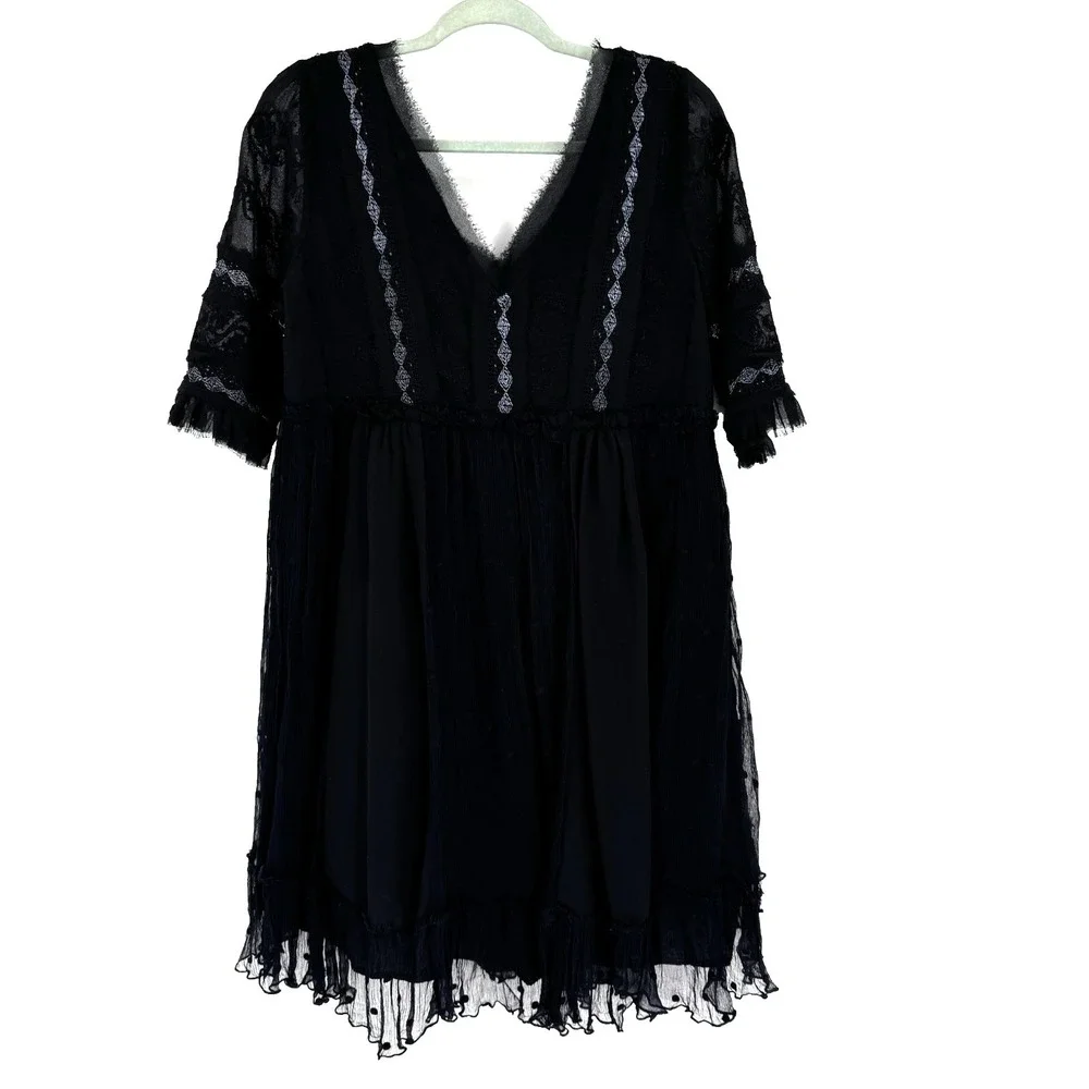 Free People Whimsygoth Mini Dress Women's Small Black Lace Sheer Boho Witchy - Picture 11 of 12